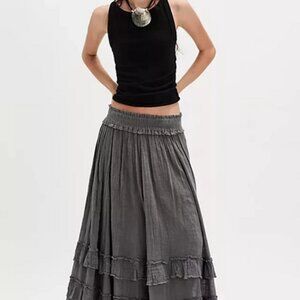 Free People FP One Brynn Maxi Skirt Smocked Tiered Ruffle Mid Rise M US ITEM